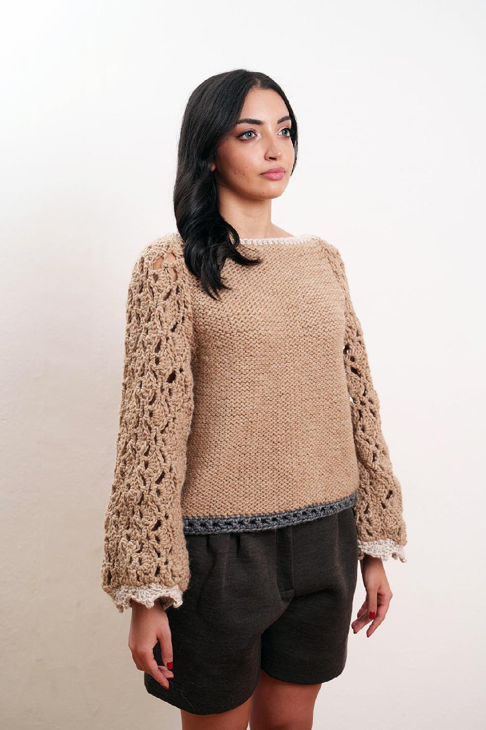 Tricot à Porter Maglia traforata scollo a barca manica ampia fondo diritto Convenienza