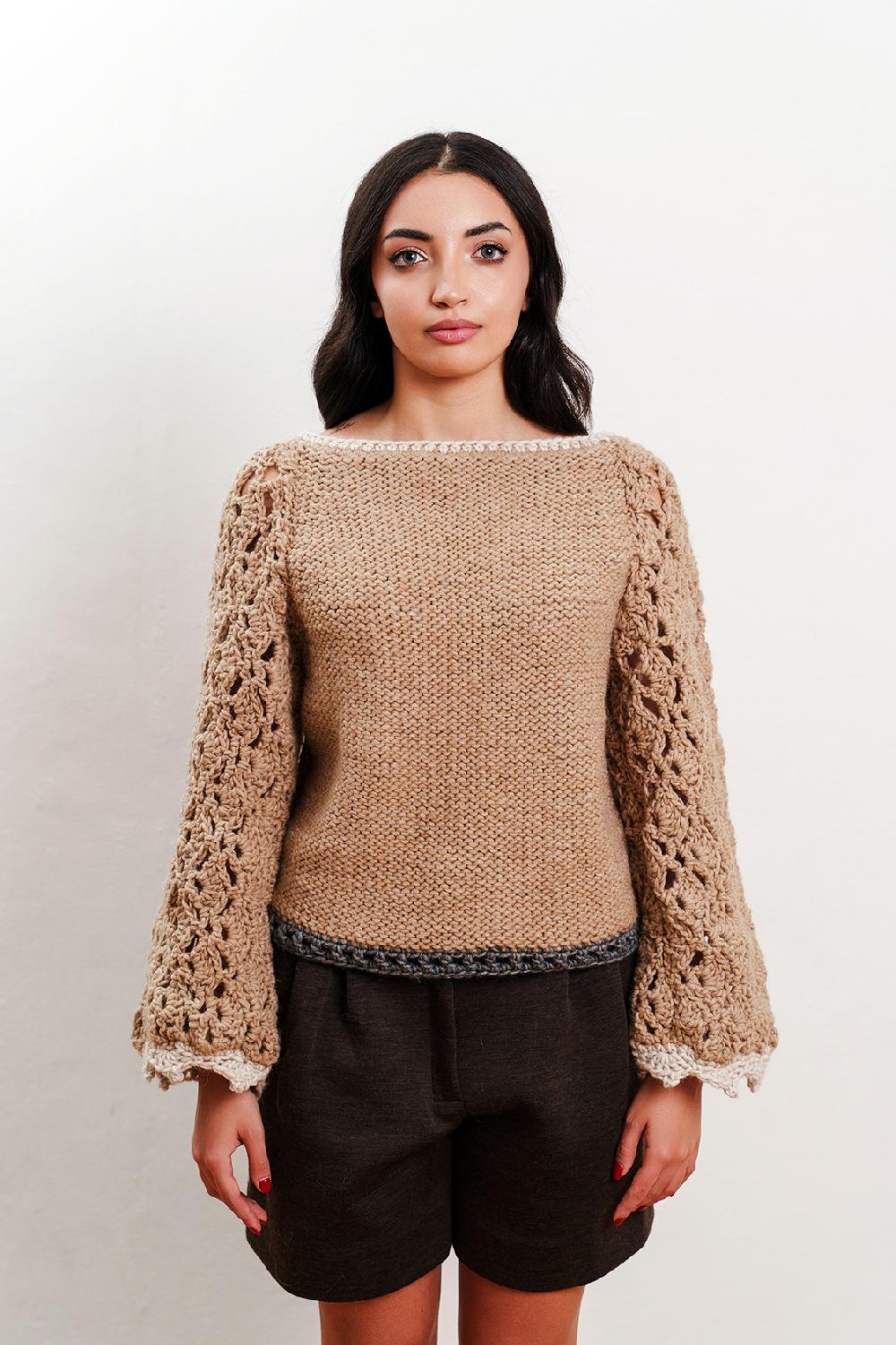 Tricot à Porter Maglia traforata scollo a barca manica ampia fondo diritto Convenienza