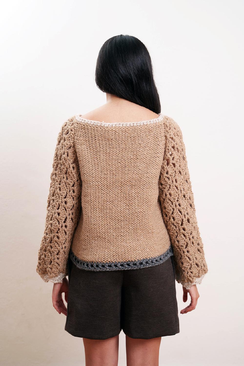 Tricot à Porter Maglia traforata scollo a barca manica ampia fondo diritto Convenienza