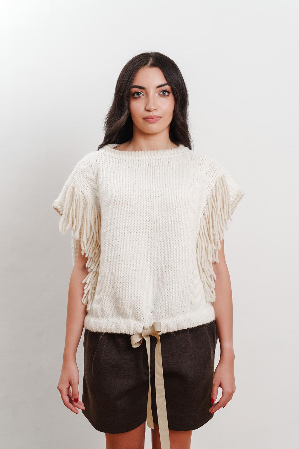 Tricot à Porter Maglia Cubetto con coulisse e frange laterali Outlet