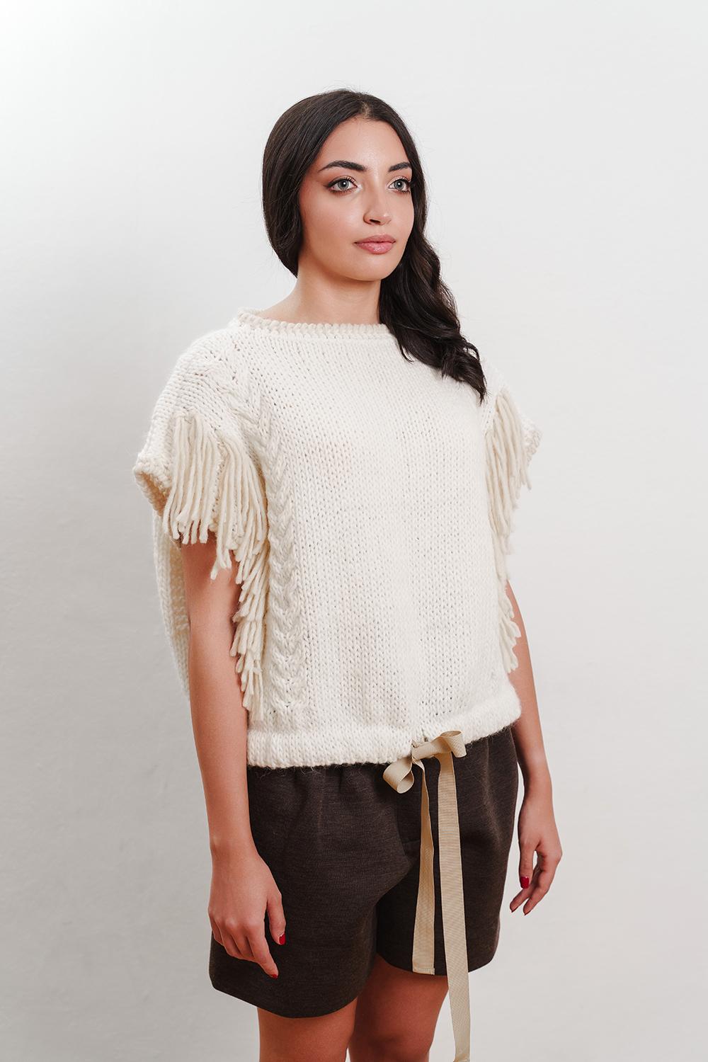Tricot à Porter Maglia Cubetto con coulisse e frange laterali Outlet