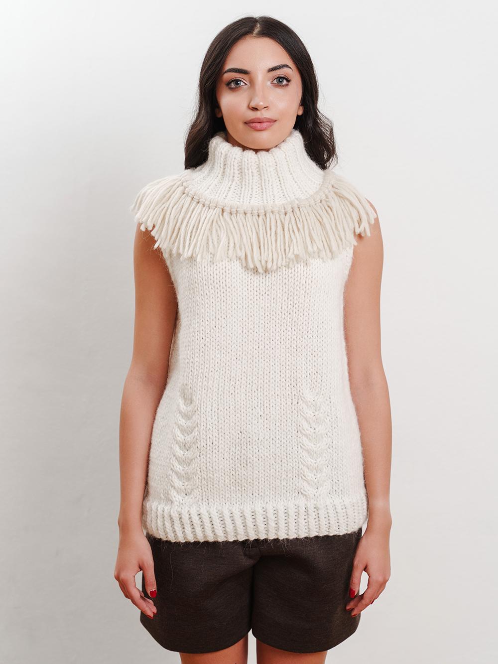 Tricot à Porter Gilet collo vulcano con frange a contrasto Saldi