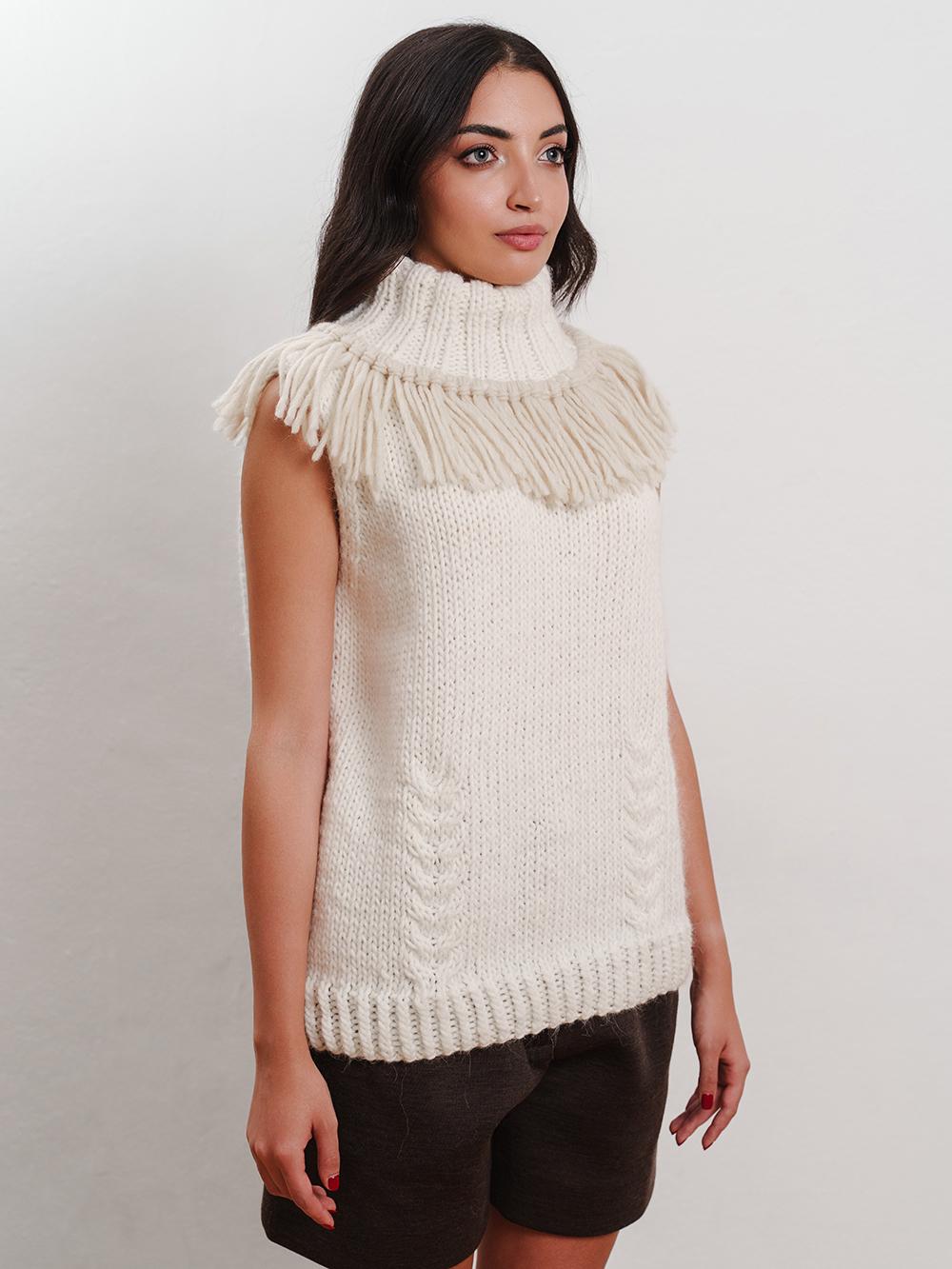 Tricot à Porter Gilet collo vulcano con frange a contrasto Saldi