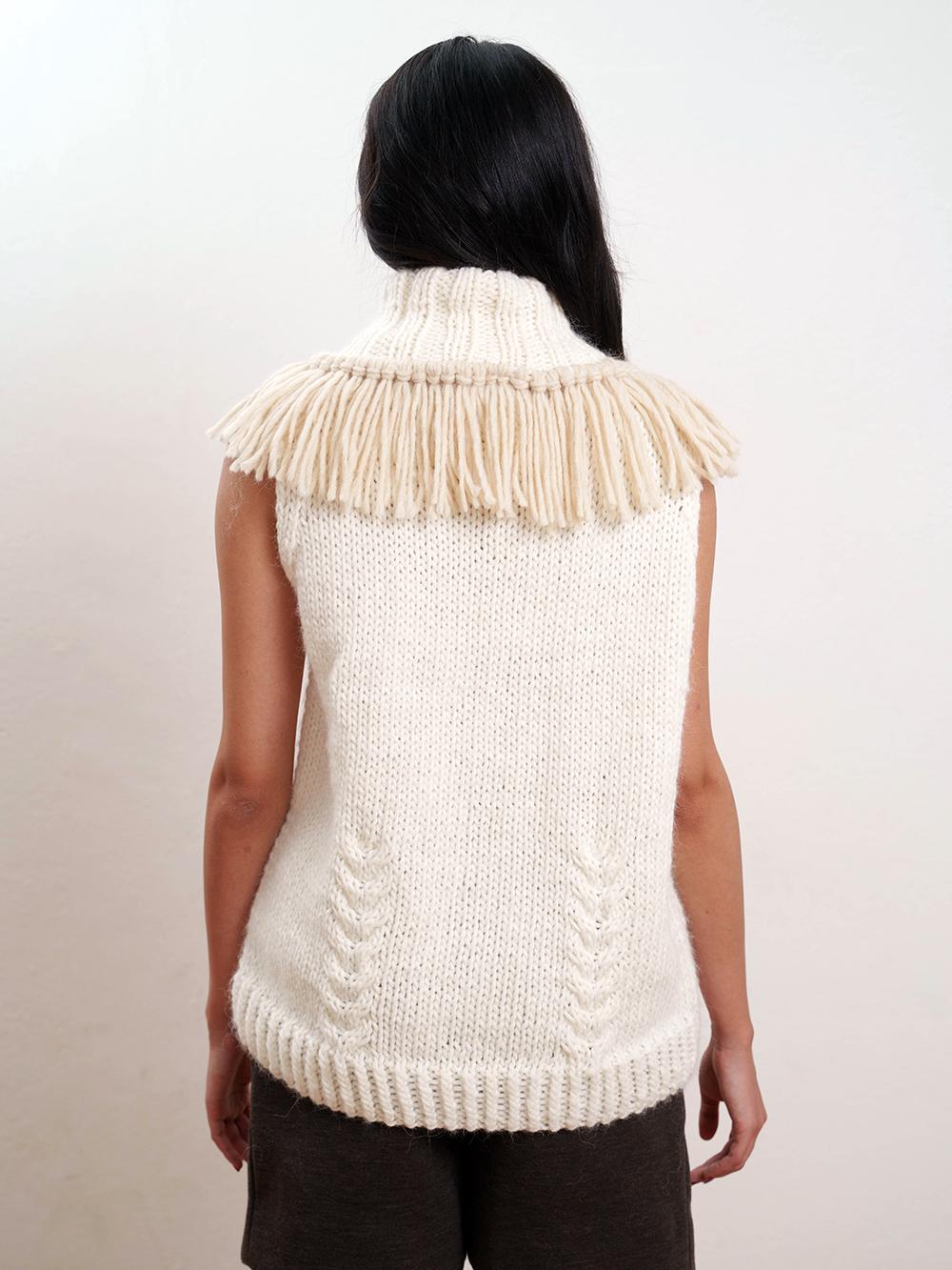 Tricot à Porter Gilet collo vulcano con frange a contrasto Saldi