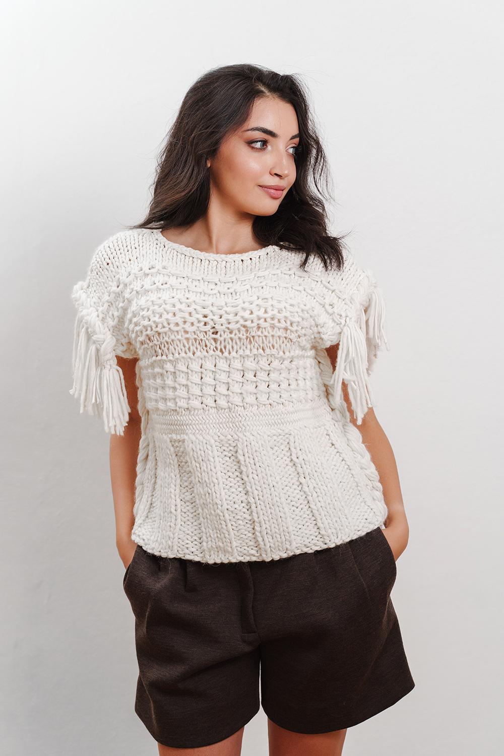 Tricot à Porter Maglia s/m con frange e trecce Offerte