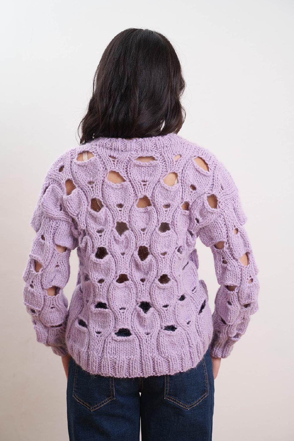 Tricot à Porter Maglia girocollo in lana traforata all over Vendita Calda