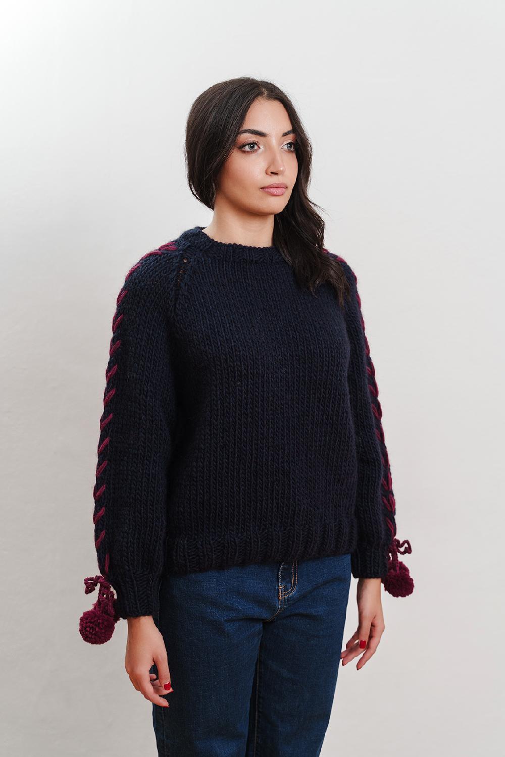 Tricot à Porter Maglia giro collo manica con ricami in costa e pp ai polsi Qualità Garantita