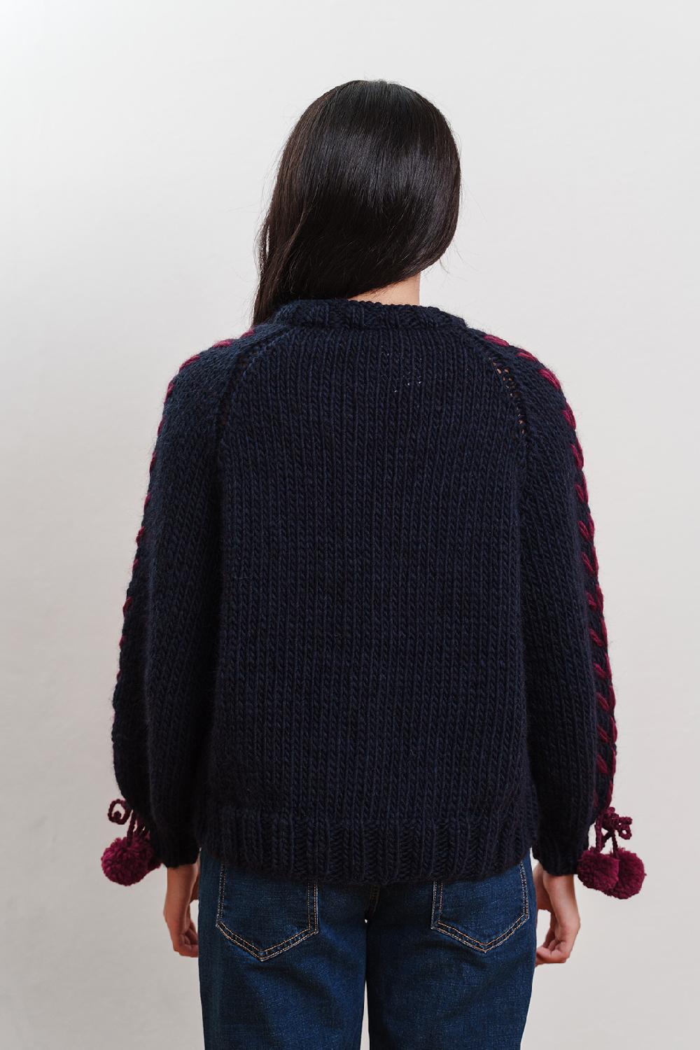 Tricot à Porter Maglia giro collo manica con ricami in costa e pp ai polsi Qualità Garantita