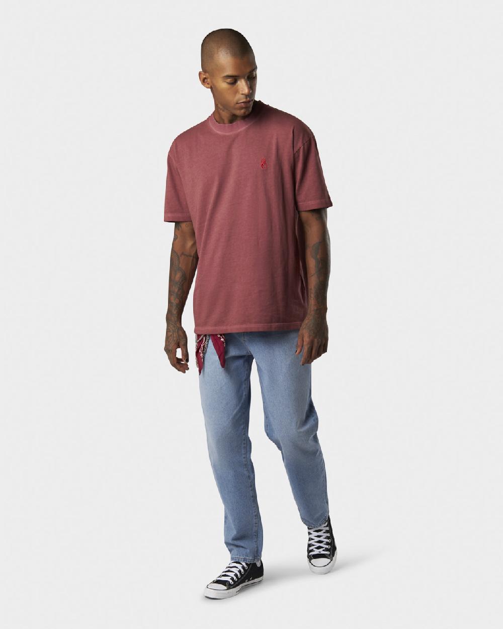 ﻿Vision Of Super RUST T-SHIRT WITH EMBROIDERED RED FLAME AND PRINTED LOGO Prezzo Ridotto