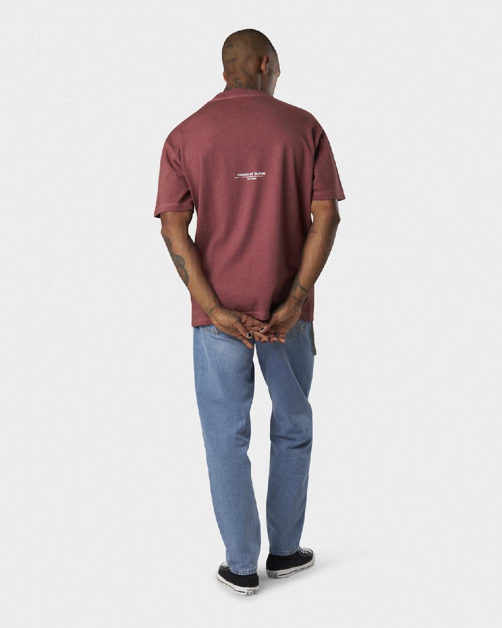 ﻿Vision Of Super RUST T-SHIRT WITH EMBROIDERED RED FLAME AND PRINTED LOGO Prezzo Ridotto