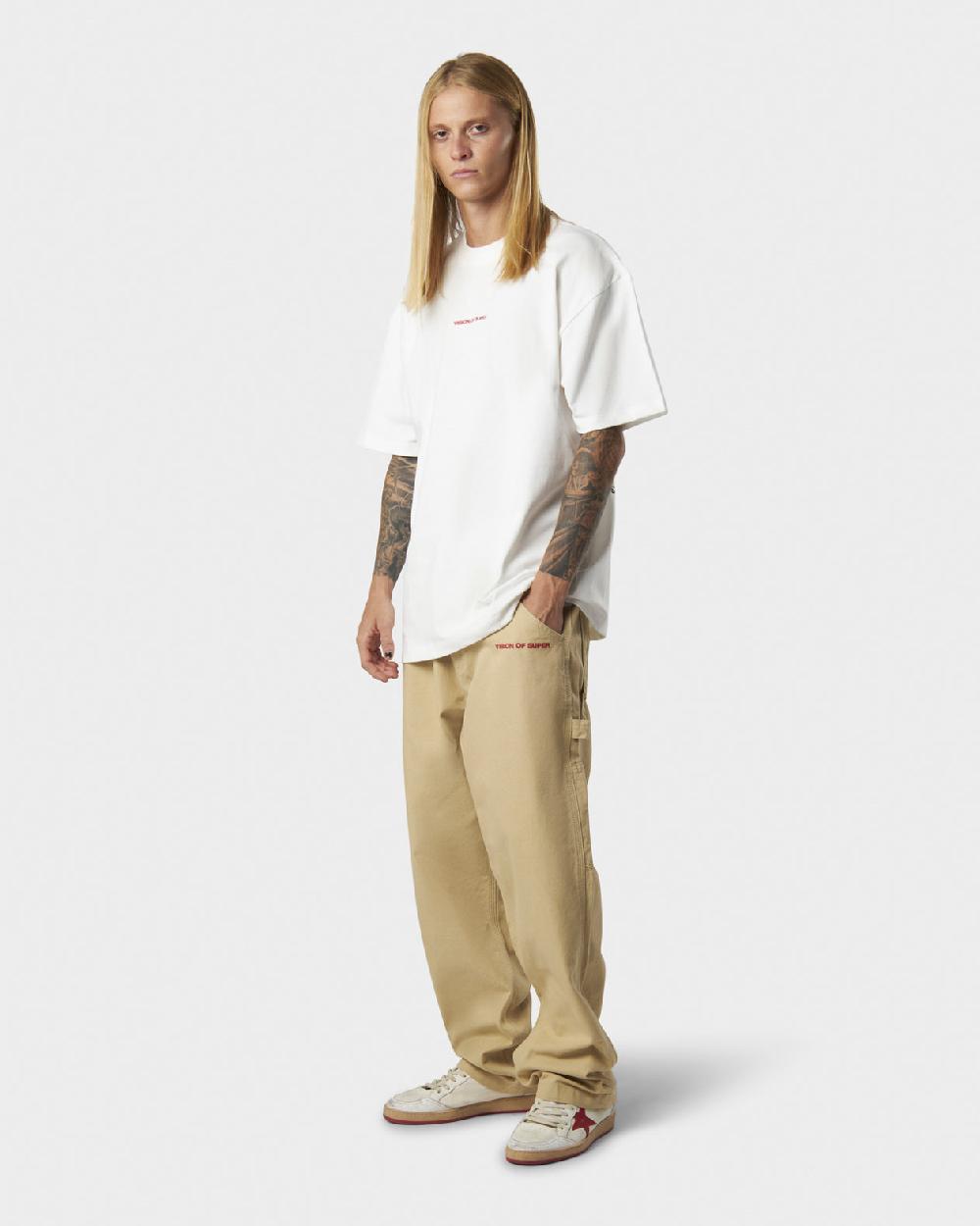 Vision Of Super WHITE T-SHIRT WITH MILITARY VOS PRINT ON BACK AND EMBROIDERED LOGO ON FRONT Sconto