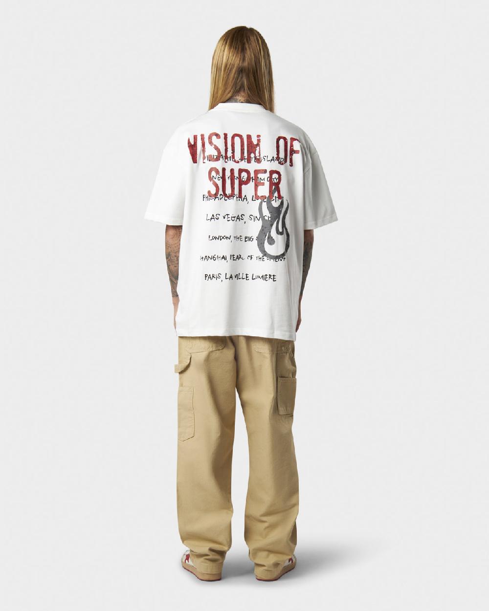 Vision Of Super WHITE T-SHIRT WITH MILITARY VOS PRINT ON BACK AND EMBROIDERED LOGO ON FRONT Sconto