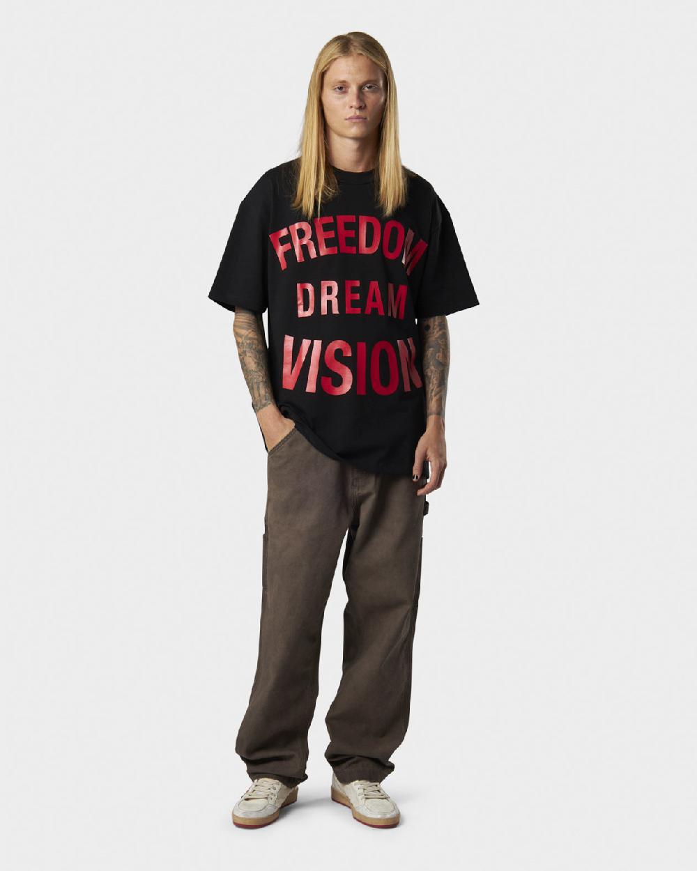 Vision Of Super BLACK T-SHIRT WITH FREEDOM PRINT ON FRONT AND METAL LABEL Online