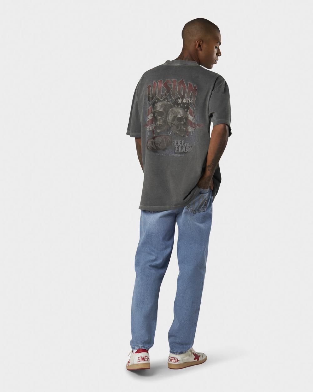 Vision Of Super COLD WASH T-SHIRT WITH COLORS FEEL ROCK SKULL PRINT ON BACK AND EMBROIDERED LOGO ON FRONT Outlet