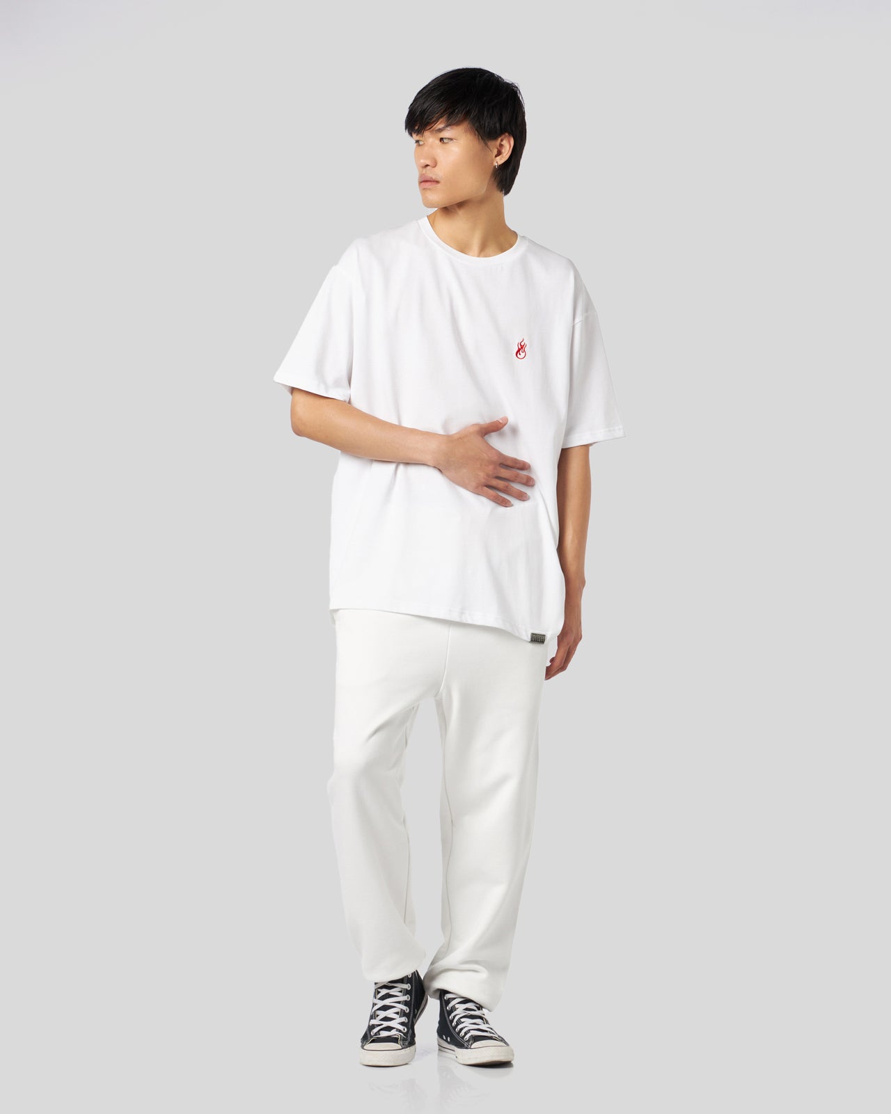 Vision Of Super WHITE T-SHIRT WITH FLAMES LOGO In Vendita