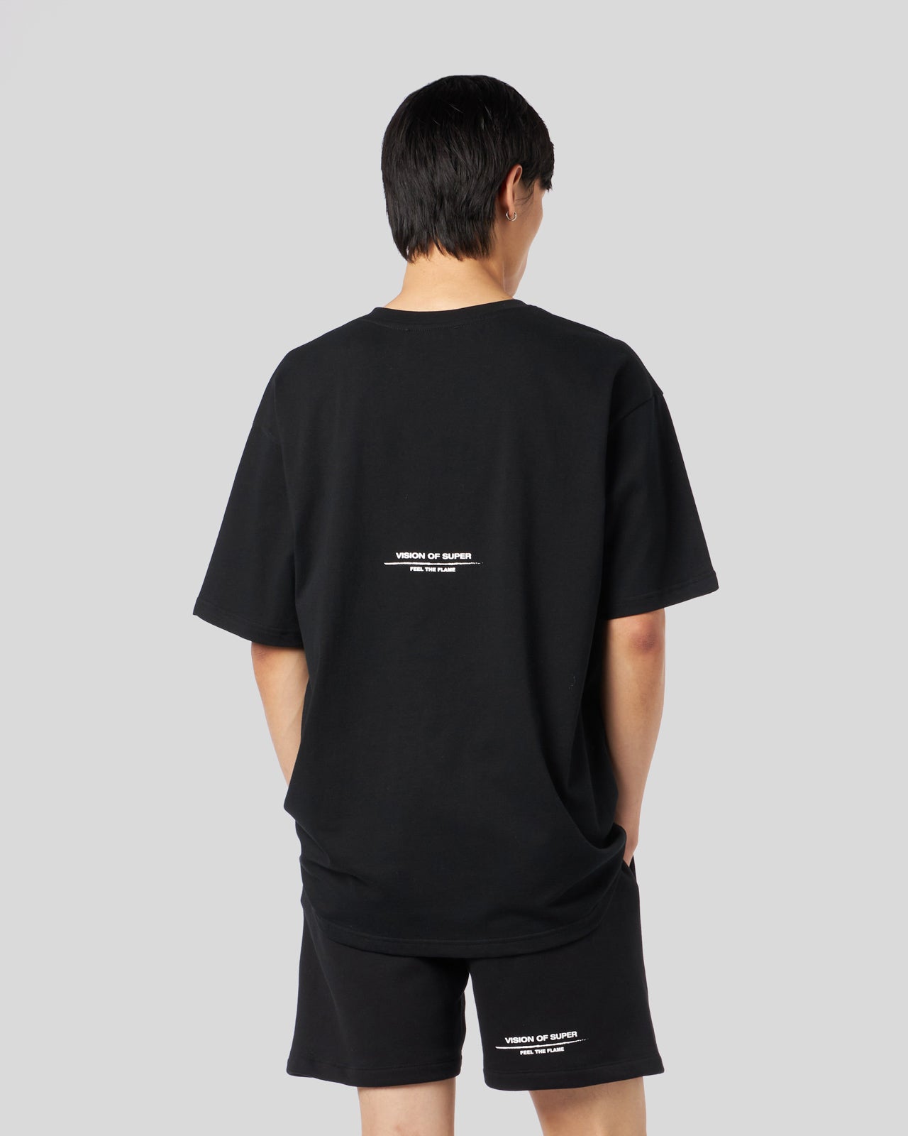Vision Of Super BLACK T-SHIRT WITH FLAMES LOGO Saldi