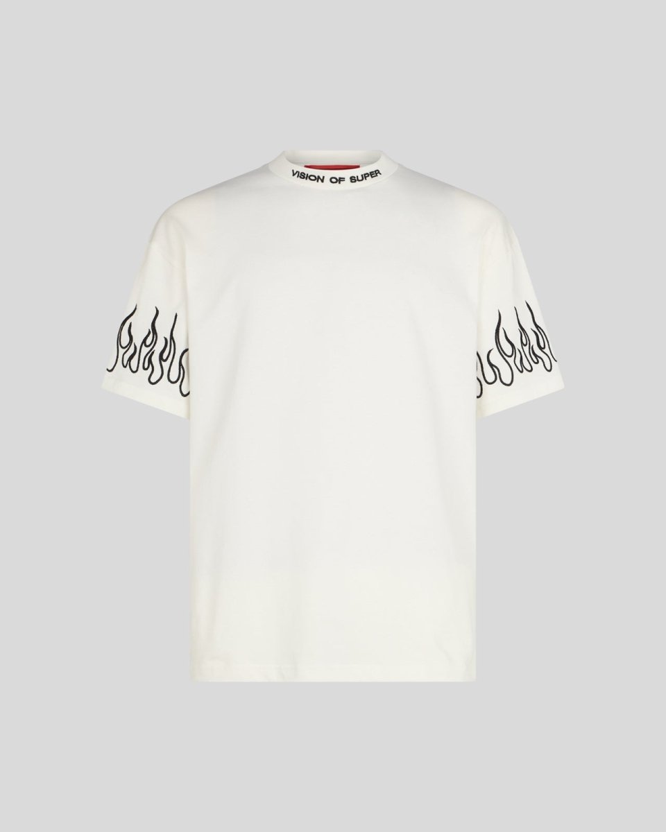 Vision Of Super WHITE T-SHIRT WITH BLACK EMBROIDERED FLAMES