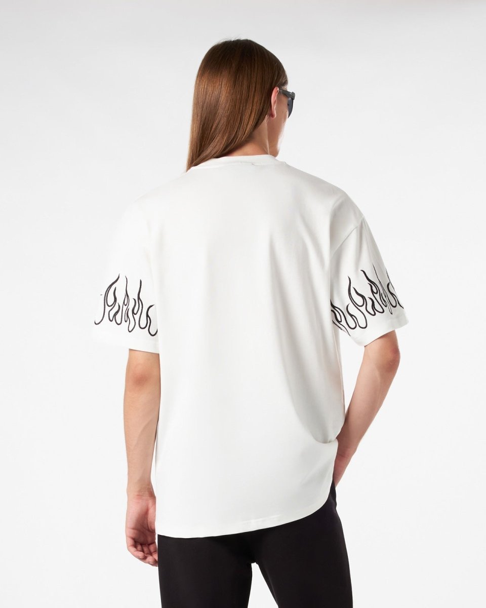 Vision Of Super WHITE T-SHIRT WITH BLACK EMBROIDERED FLAMES Negozio