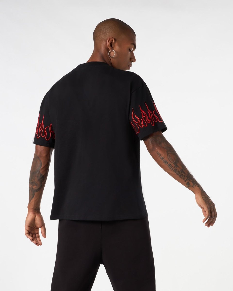 Vision Of Super BLACK T-SHIRT WITH RED EMBROIDERED FLAMES 2025