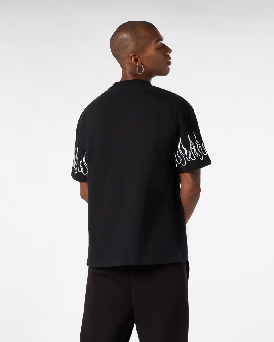 Vision Of Super BLACK T-SHIRT WITH WHITE EMBROIDERED FLAMES Italy