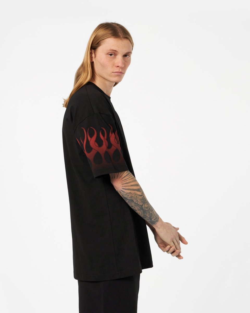 Vision Of Super BLACK T-SHIRT WITH RED FLAMES Italia
