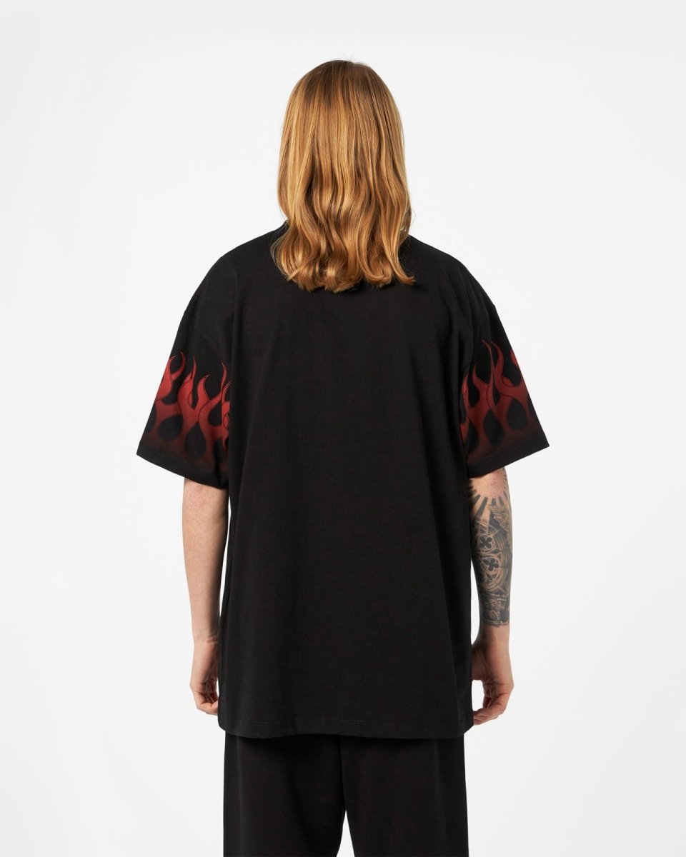 Vision Of Super BLACK T-SHIRT WITH RED FLAMES Italia