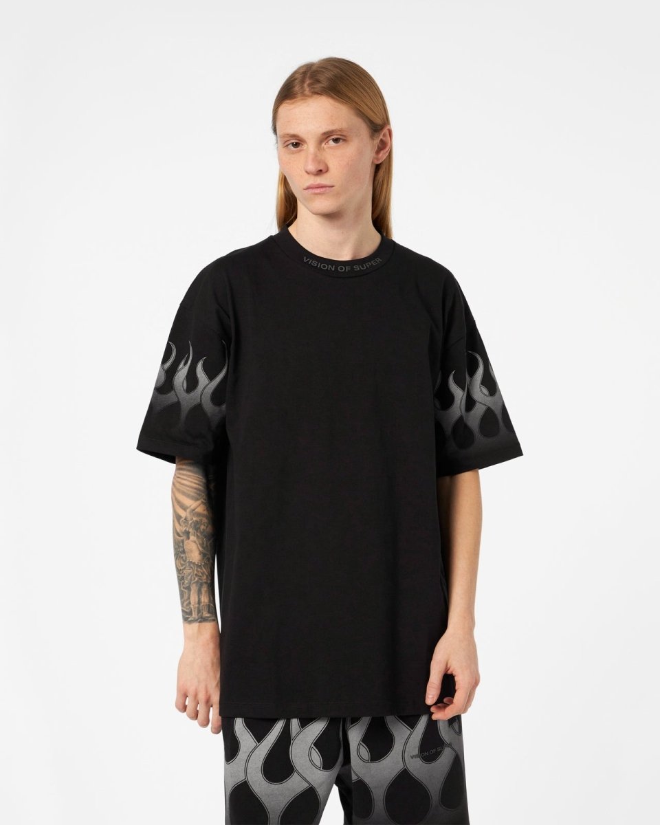 Vision Of Super BLACK T-SHIRT WITH GREY FLAMES 2025