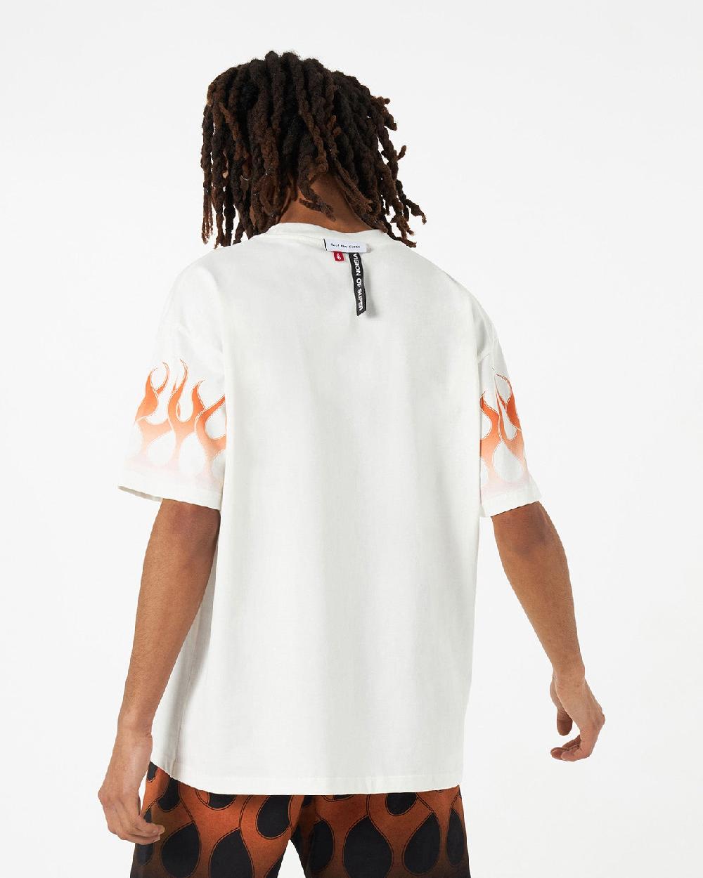 Vision Of Super WHITE T-SHIRT WITH ORANGE FLAMES Qualità