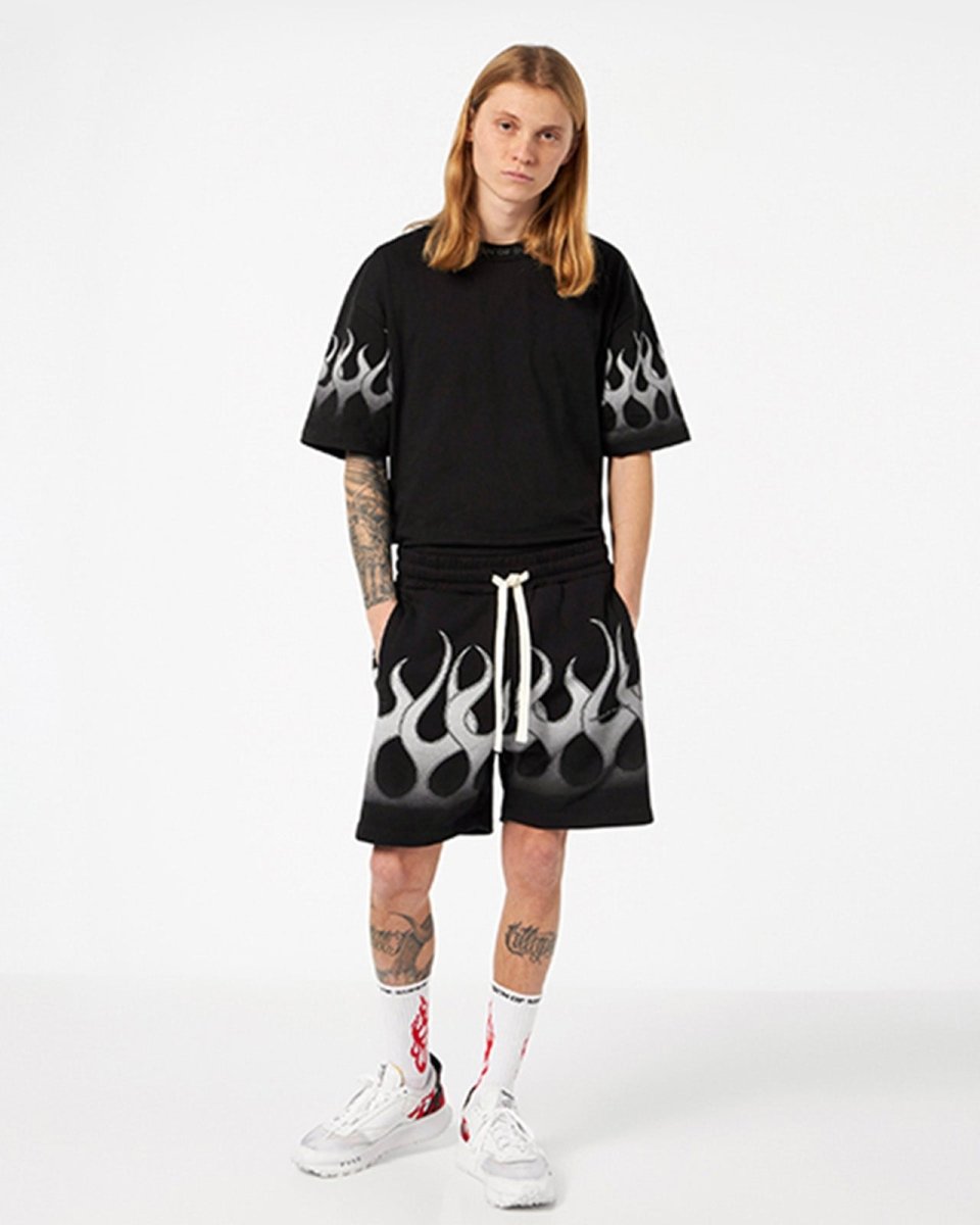 Vision Of Super BLACK T-SHIRT WITH LIGHT GREY FLAMES Promozione