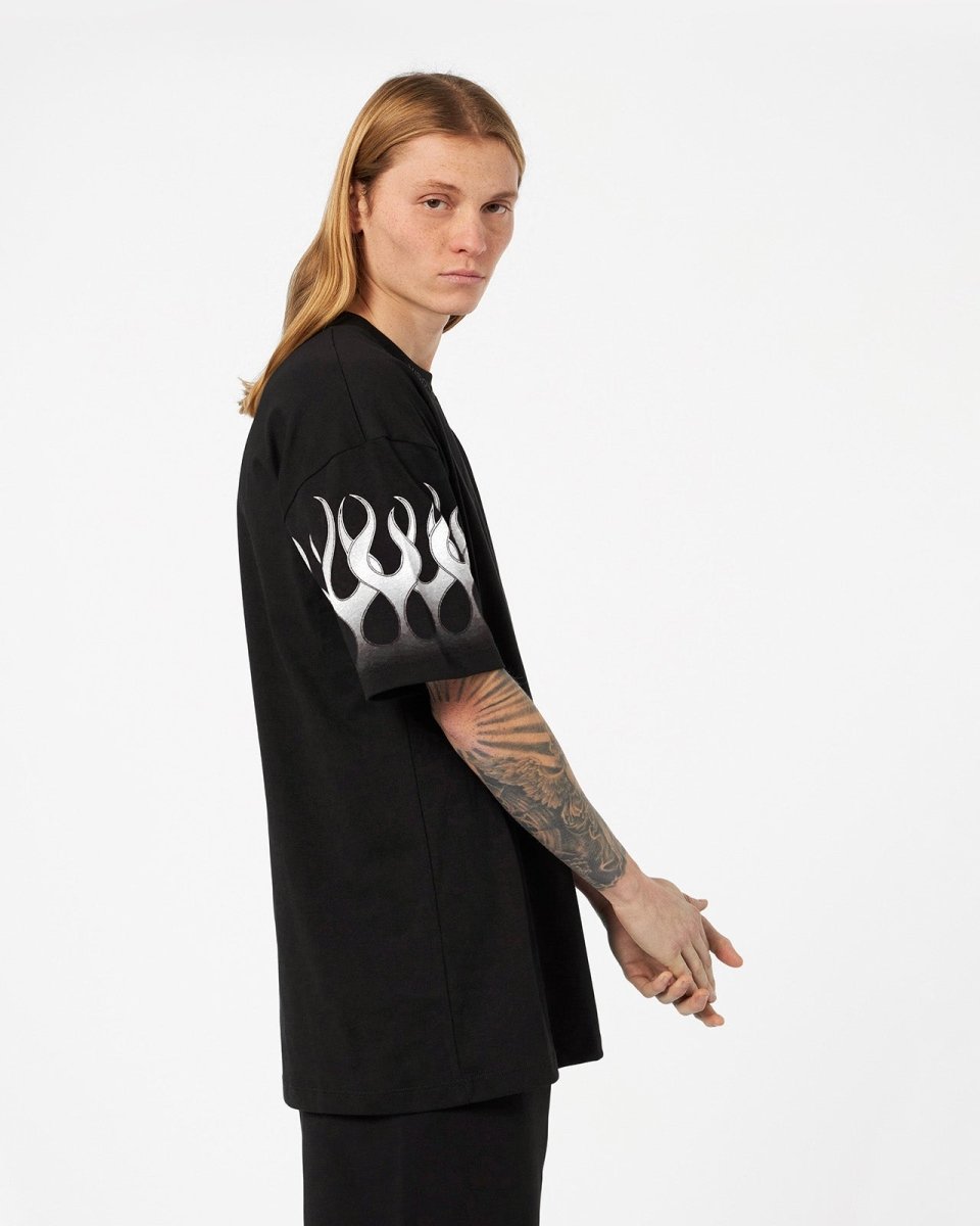 Vision Of Super BLACK T-SHIRT WITH LIGHT GREY FLAMES Promozione