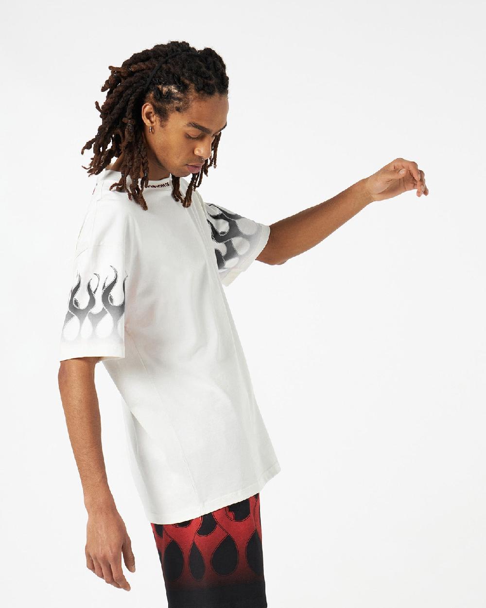 Vision Of Super WHITE T-SHIRT WITH BLACK FLAMES Spedizione Gratuita
