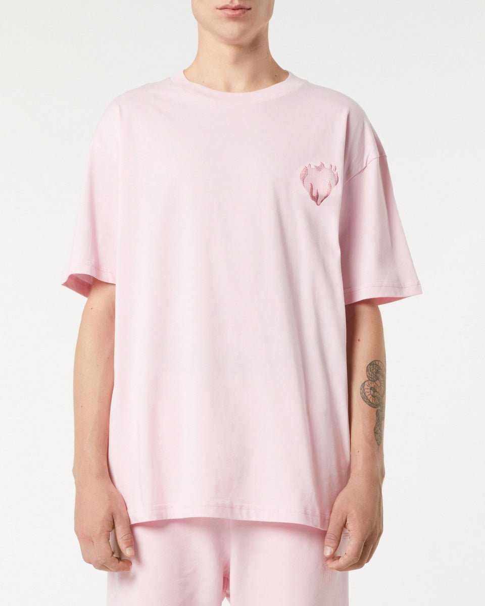 Vision Of Super PINK T-SHIRT WITH EMBROIDERED FLAMING HEART Soddisfazione Garantita