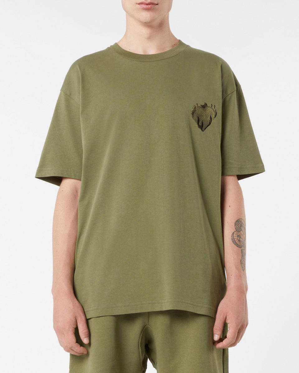 Vision Of Super GREEN T-SHIRT WITH EMBROIDERED FLAMING HEART Only for today