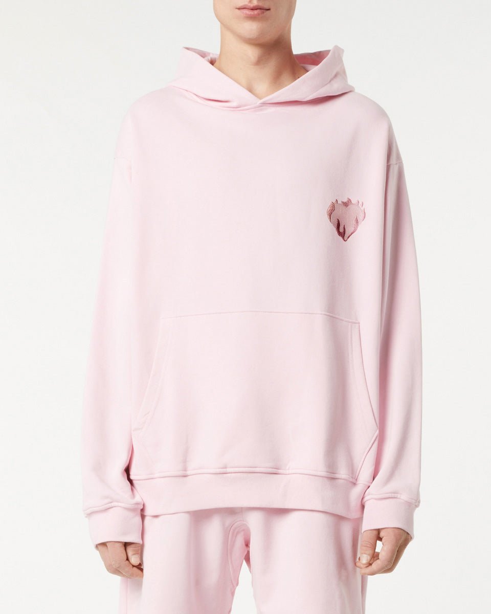 Vision Of Super PINK HOODIE WITH EMBROIDERED FLAMING HEART Fino Al -60%