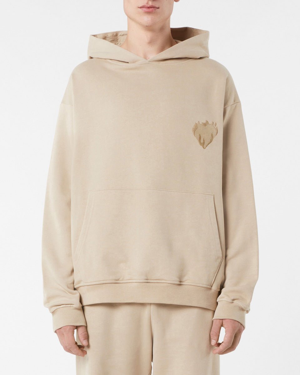 Vision Of Super LIGHT BROWN HOODIE WITH EMBROIDERED FLAMING HEART Presa