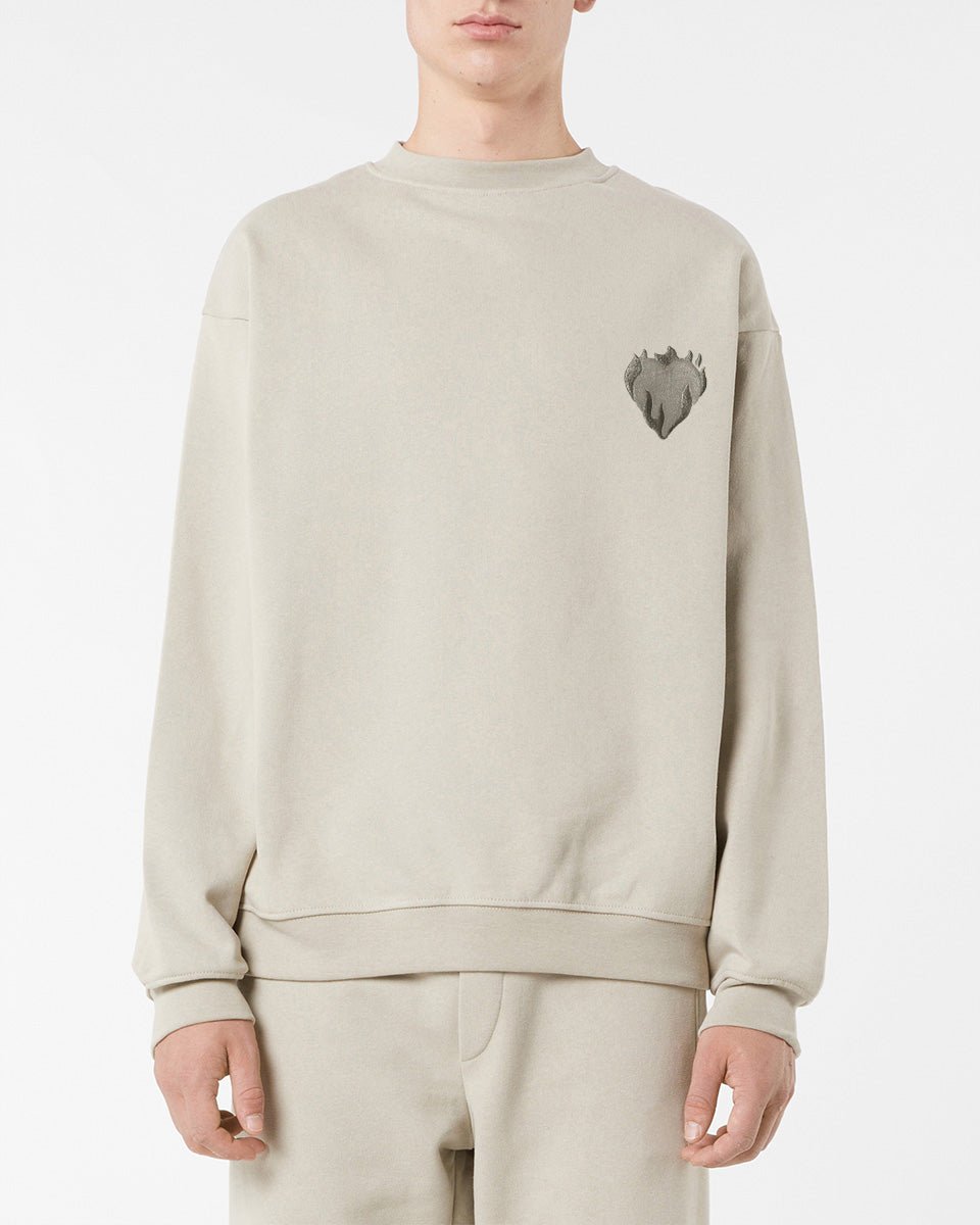 Vision Of Super LONDON FOG CREWNECK WITH EMBROIDERED FLAMING HEART Saldi Di Fabbrica