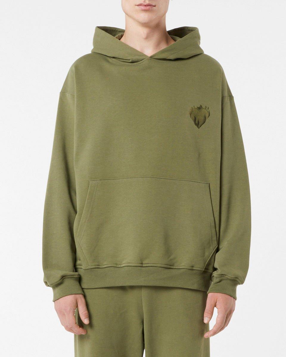Vision Of Super GREEN HOODIE WITH EMBROIDERED FLAMING HEART Negozio
