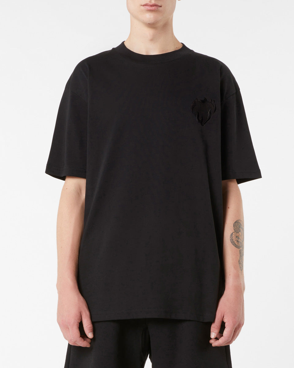 Vision Of Super BLACK T-SHIRT WITH EMBROIDERED FLAMING HEART In Saldo