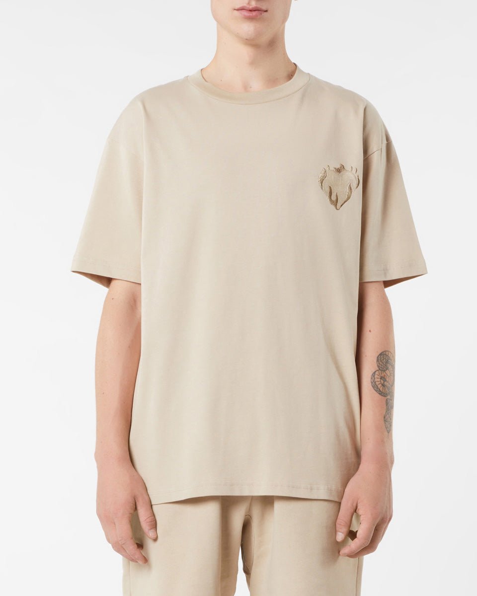 Vision Of Super LIGHT BROWN T-SHIRT WITH EMBROIDERED FLAMING HEART Moda