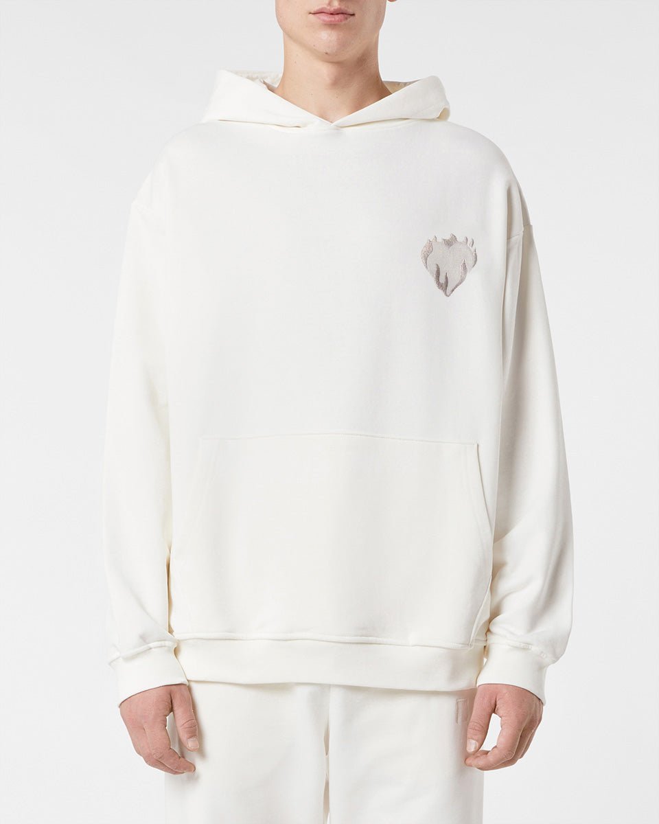 Vision Of Super OFF WHITE HOODIE WITH EMBROIDERED FLAMING HEART Italia