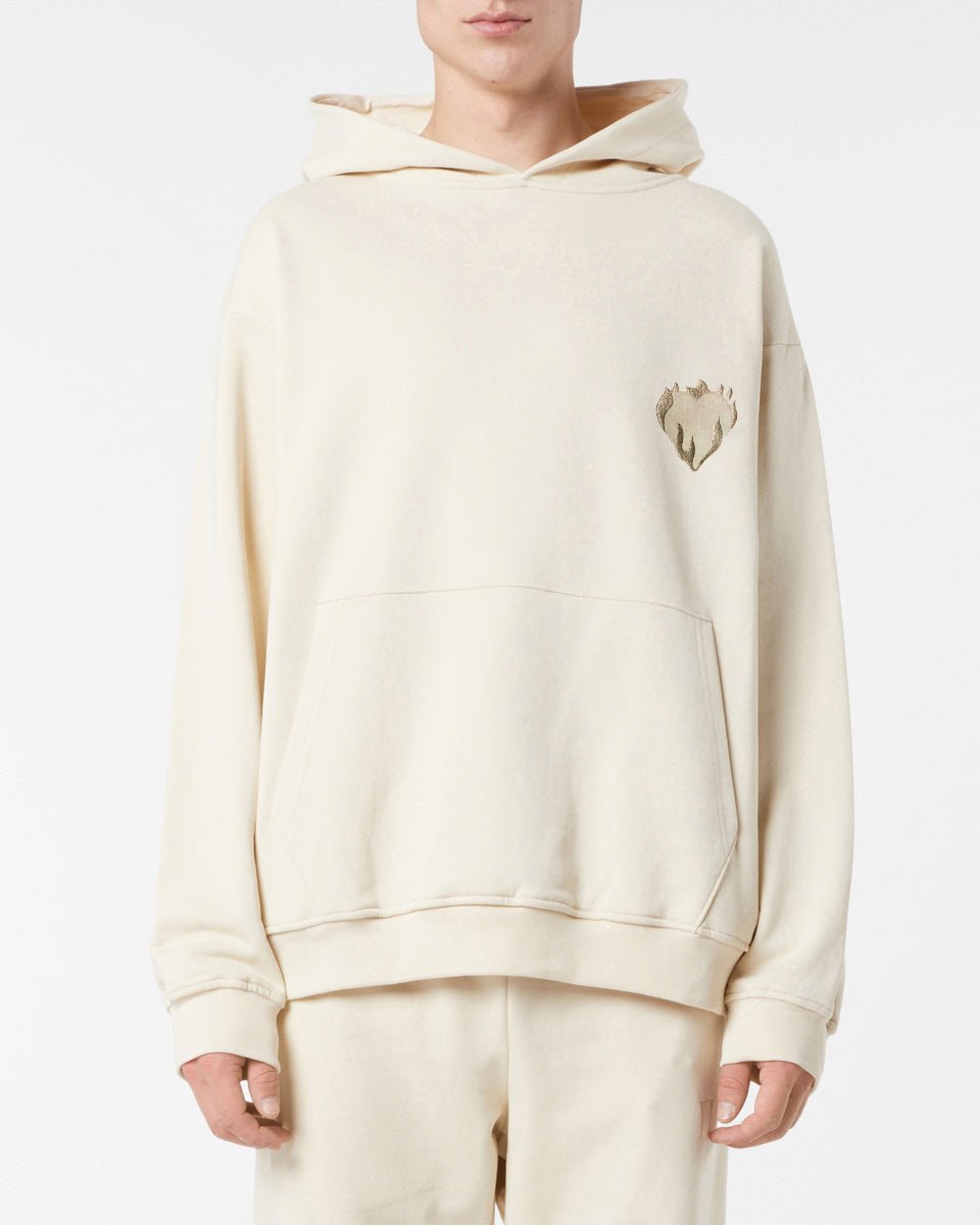 Vision Of Super SAND HOODIE WITH EMBROIDERED FLAMING HEART In Linea