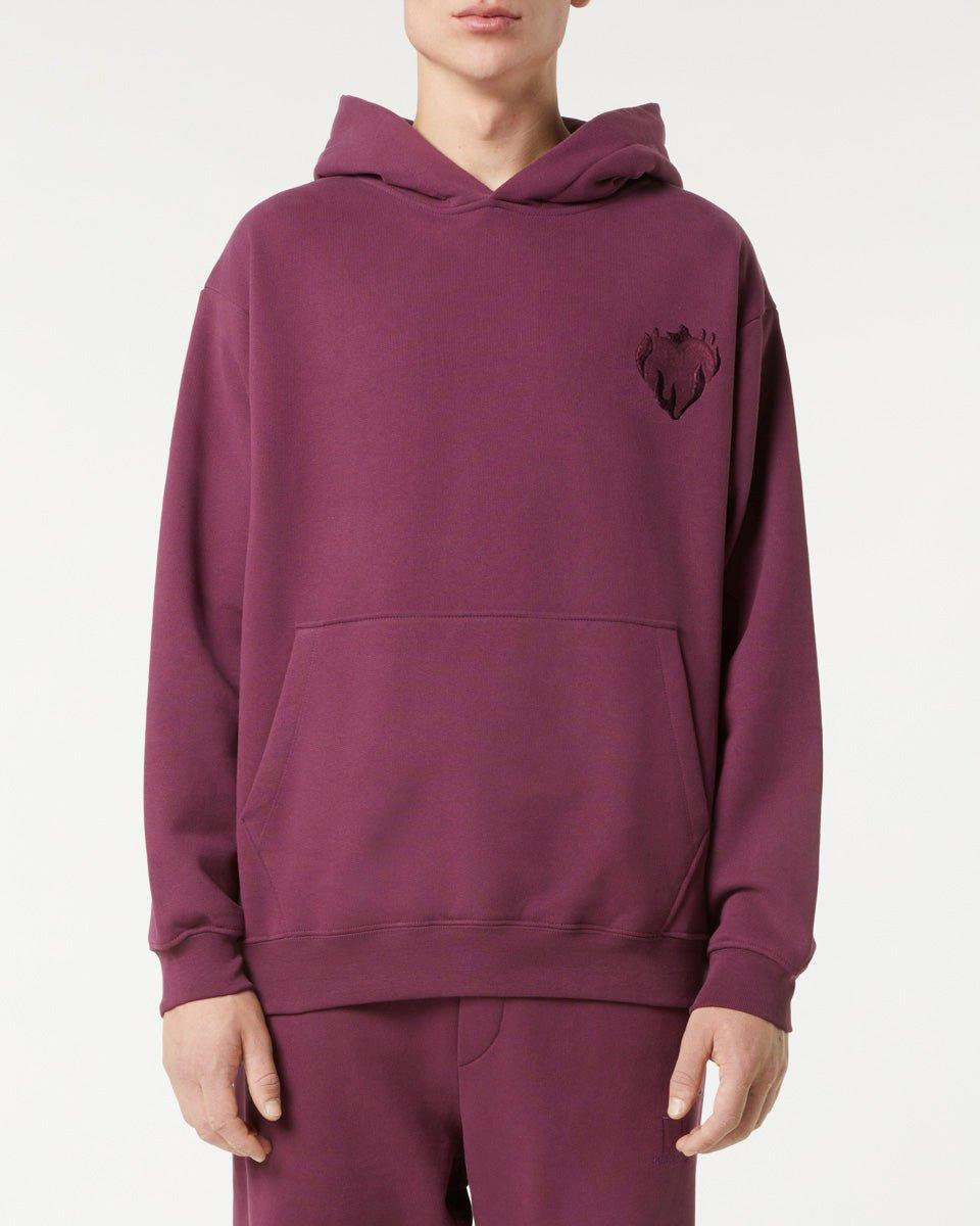 Vision Of Super GRAPE WINE HOODIE WITH EMBROIDERED FLAMING HEART Spedizione Gratuita