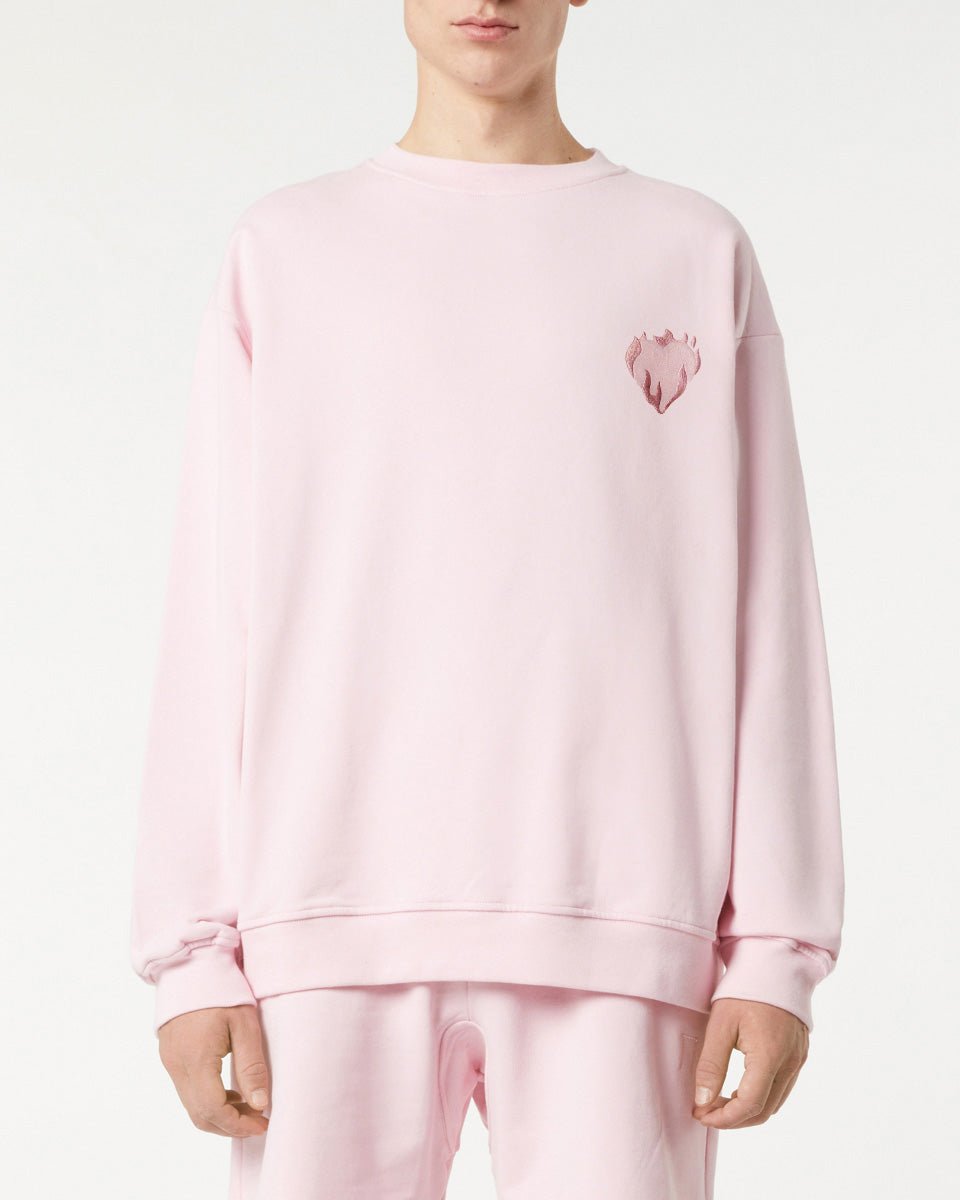 Vision Of Super PINK CREWNECK WITH EMBROIDERED FLAMING HEART Pezzi Unici