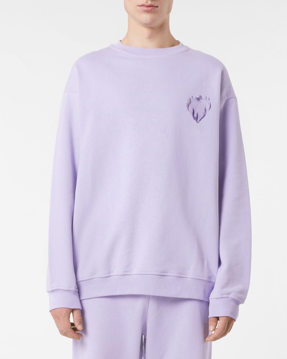 Vision Of Super LILAC CREWNECK WITH EMBROIDERED FLAMING HEART Qualità Garantita