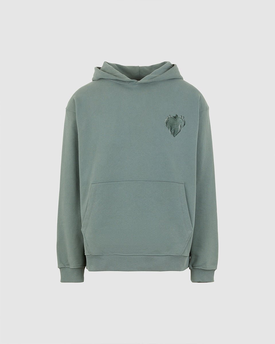 Vision Of Super BALSAM GREEN HOODIE WITH EMBROIDERED FLAMING HEART Consegna Veloce
