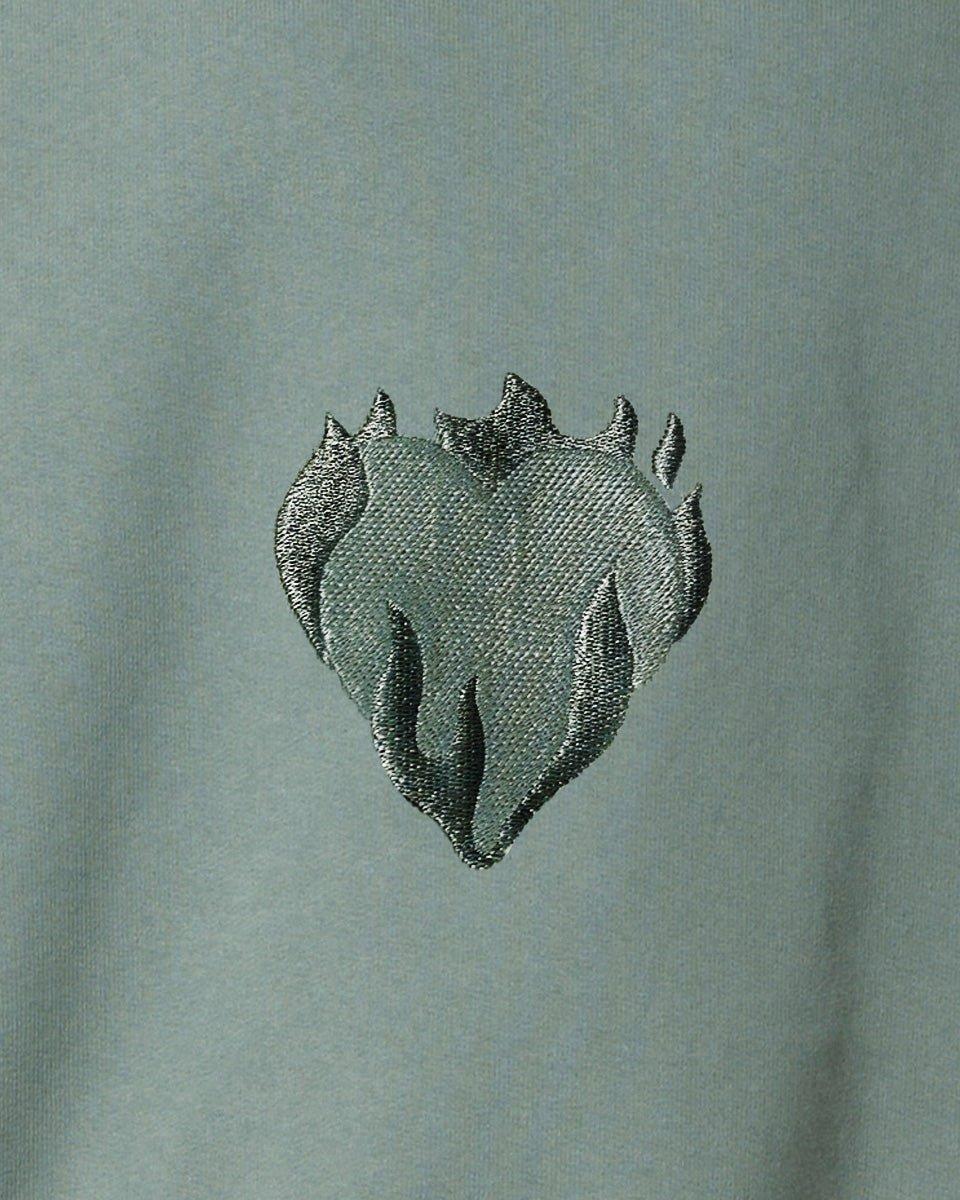 Vision Of Super BALSAM GREEN HOODIE WITH EMBROIDERED FLAMING HEART Consegna Veloce