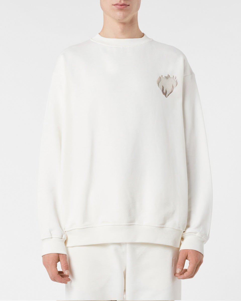 Vision Of Super OFF WHITE CREWNECK WITH EMBROIDERED FLAMING HEART Shopping Online