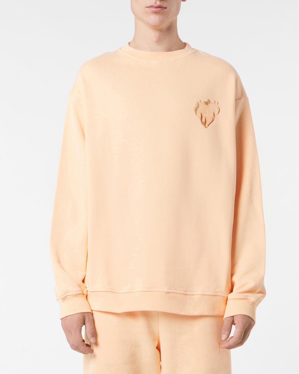Vision Of Super PEACH CREWNECK WITH EMBROIDERED FLAMING HEART Affare Del Giorno
