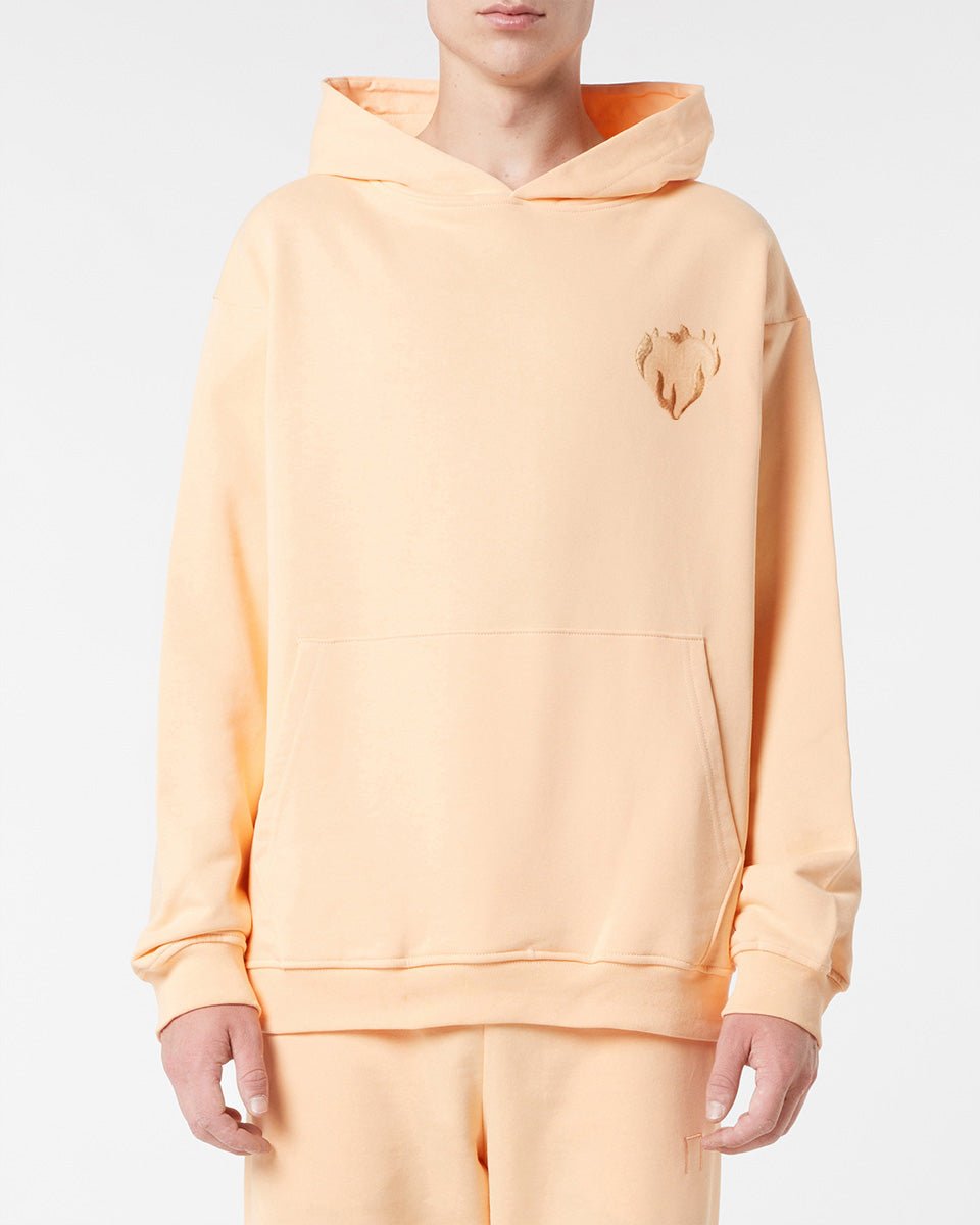 Vision Of Super PEACH HOODIE WITH EMBROIDERED FLAMING HEART Prezzo Ridotto