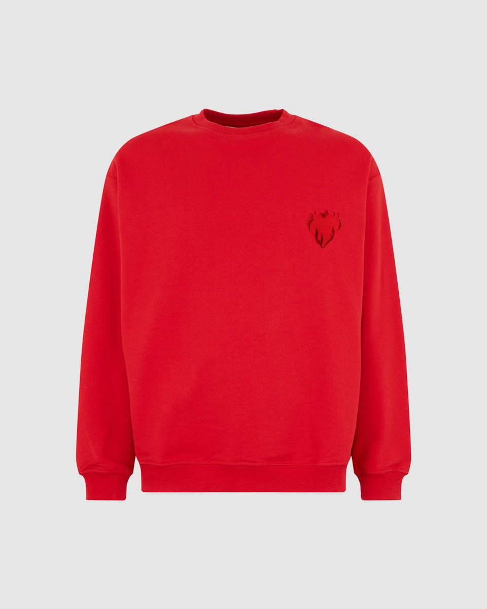 Vision Of Super RED CREWNECK WITH EMBROIDERED FLAMING HEART Convenienza